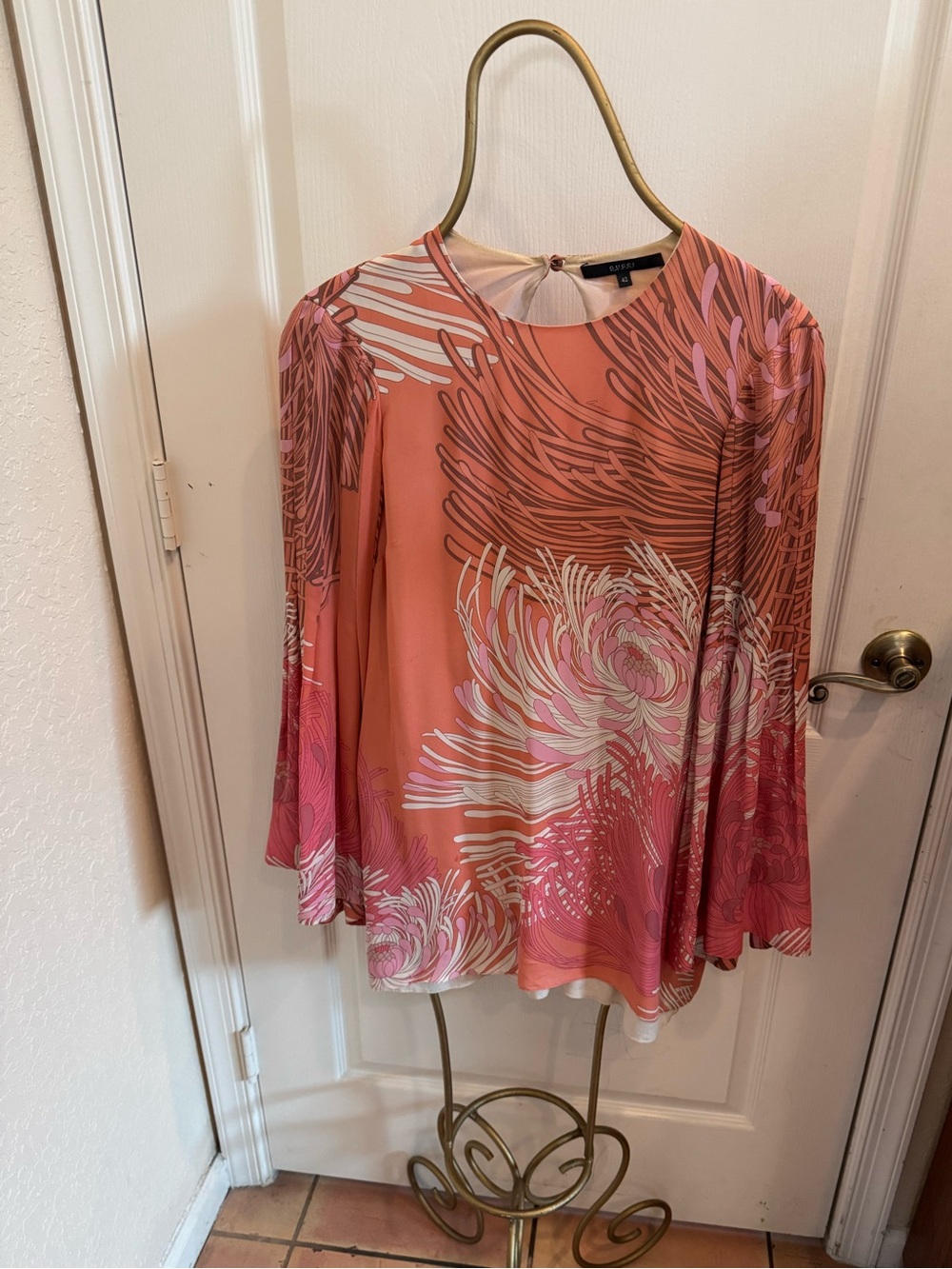 Gucci Coral Floral Bell-Sleeve Tunic